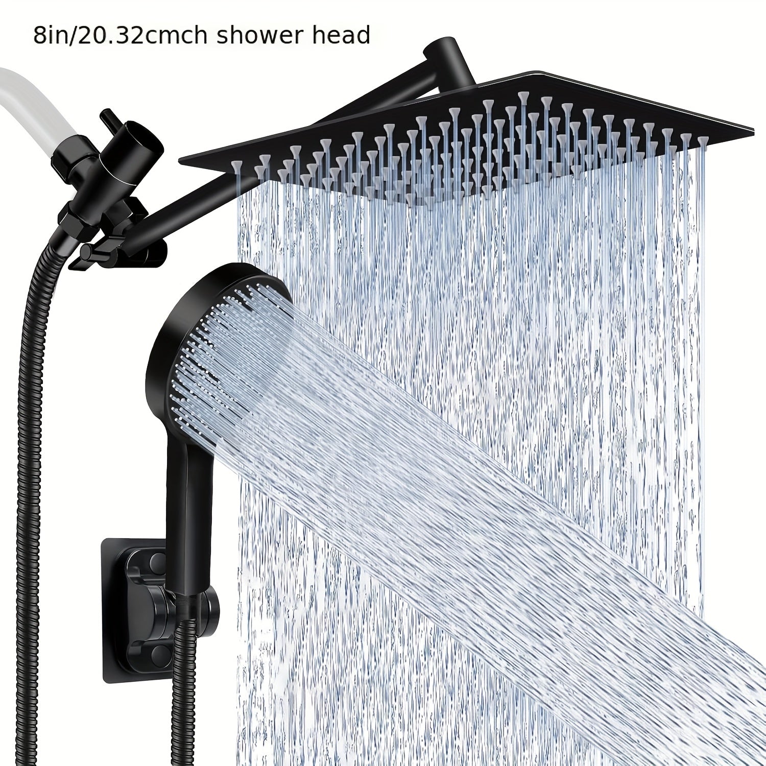 High Pressure Rainfall Handheld Shower Head Combo, 11-Inch Extension Arm, 9 Settings, 180¡ã Adjustable, Anti-Leak with Holder, Chrome & Matte Black, 8/10/12 Inch