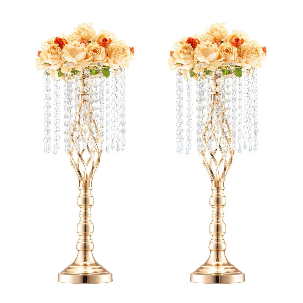 Wedding Flower Stand Vase Gold Crystal Centerpiece Tall Floral Stand for Party Table Decor Hollow Spiral Design Carbon Steel No-Tool Assembly for Weddings Events Banquets Hotels