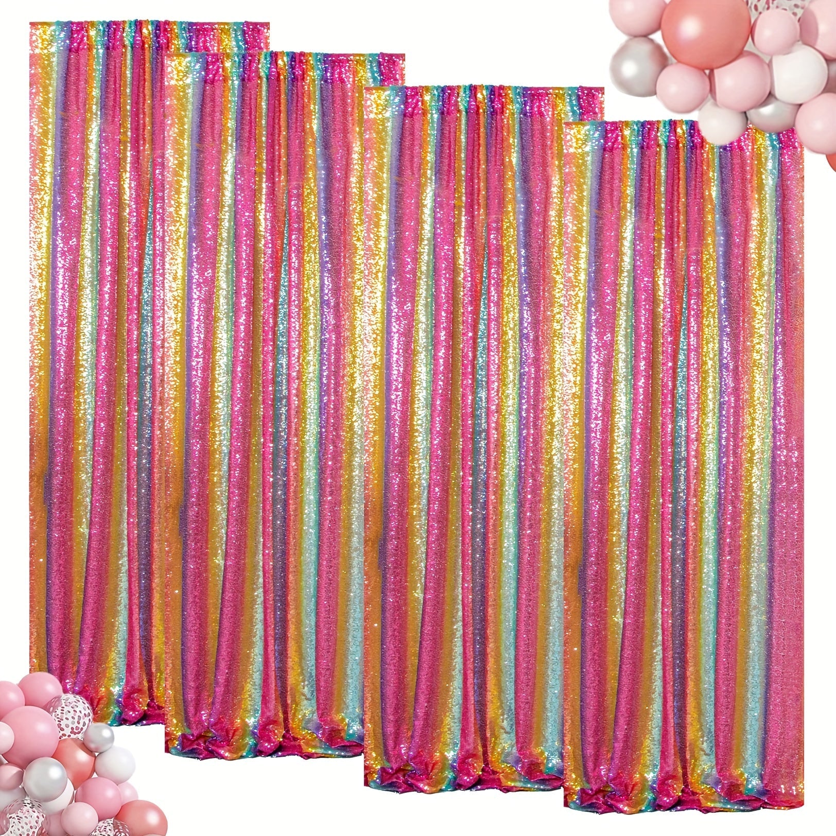 Sequin Backdrop Curtain for Party Wedding - 4x8ft Shimmering Glitter Curtain for Birthday Photo Booth Stage Decoration, Easy Hang, Multi-Color