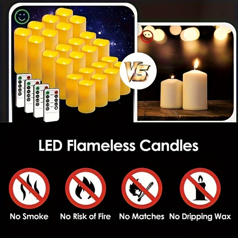 Flameless LED Candles 24pcs with 4 Remote Controls Timer Waterproof IP44 Battery Operated 4 5 6 Inch Warm White for Wedding Halloween Home Decor Indoor Outdoor