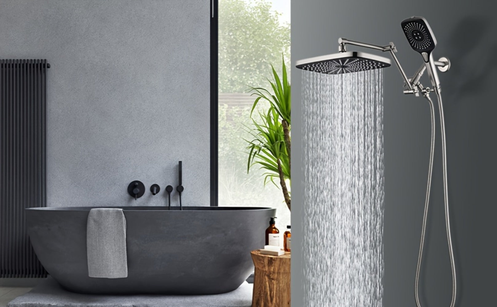 Rain Shower Head with Handheld Combo 12 Inch High Pressure Rainfall Showerhead Set ¨C 4-Function Spray, 3-Way Diverter, 2-Stage Extension Arm & 71¡± Hose, Matte Black / Chrome / Brushed Nickel