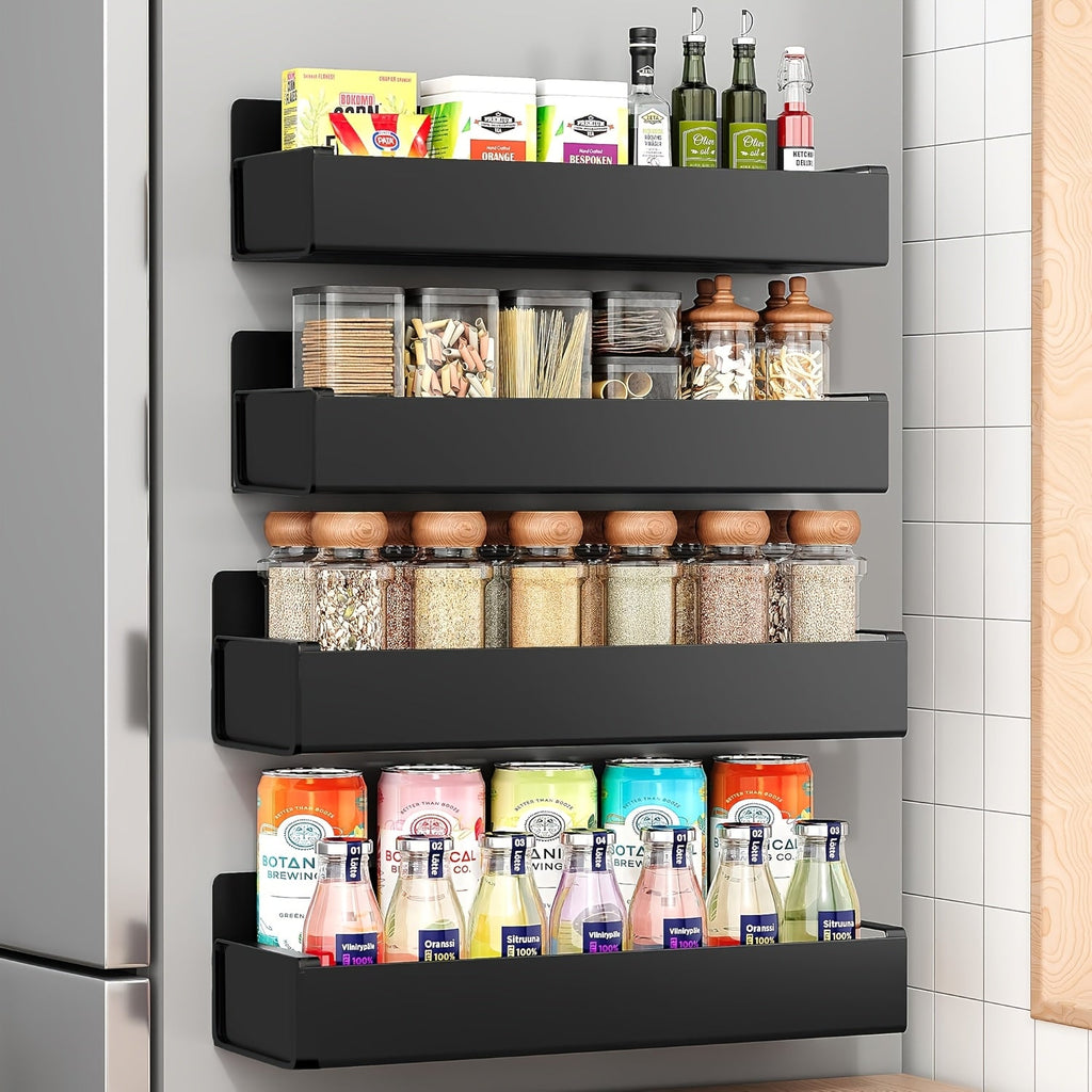 Magnetic Refrigerator Storage Rack 2/4pcs Fridge Side Organizer, Multi-Purpose Magnetic Storage Box for Kitchen Bathroom, Space-Saving Magnetic Shelf for Spices Paper Towels, White or Black