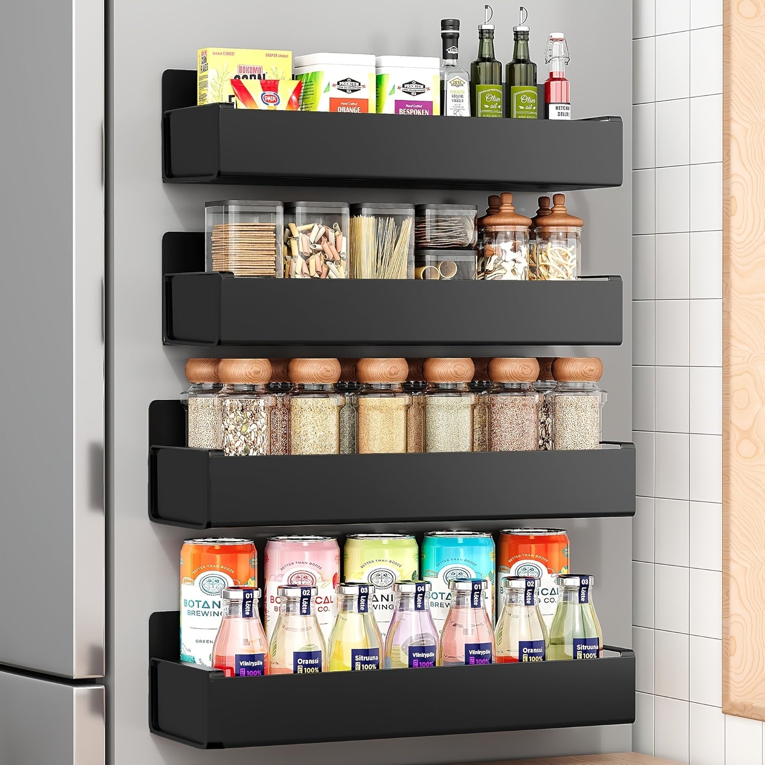 Magnetic Refrigerator Storage Rack 2/4pcs Fridge Side Organizer, Multi-Purpose Magnetic Storage Box for Kitchen Bathroom, Space-Saving Magnetic Shelf for Spices Paper Towels, White or Black