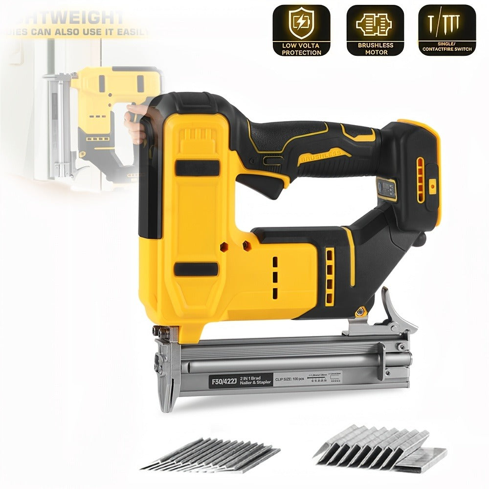 Cordless Brad Nailer and Stapler 2-in-1 Compatible with DEWALT 20V MAX Battery, Brushless Motor, Heavy-Duty Safety Lock, Fires 1-3/16¡± Nails & 7/8¡± Staples for Flooring Trim Woodworking (Tool Only)