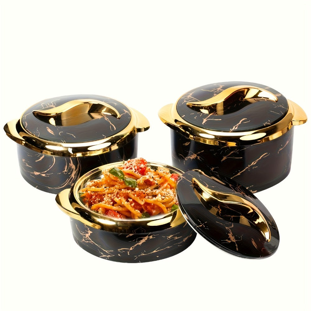 Insulated Casserole Dish Set 3-Piece Thermal Food Warmer with Lids, Stainless Steel Serving Bowls for Hot & Cold Food, Buffet Hotpot Tableware Set for Entertaining Dining Table