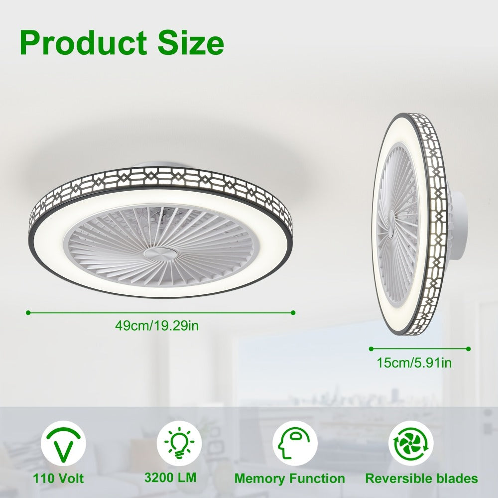 LED Ceiling Fan with Light 20 Inch Modern Flush Mount Adjustable Color Temperature 3000K to 6500K Reversible Airflow for Bedroom Office Study Indoor Spaces