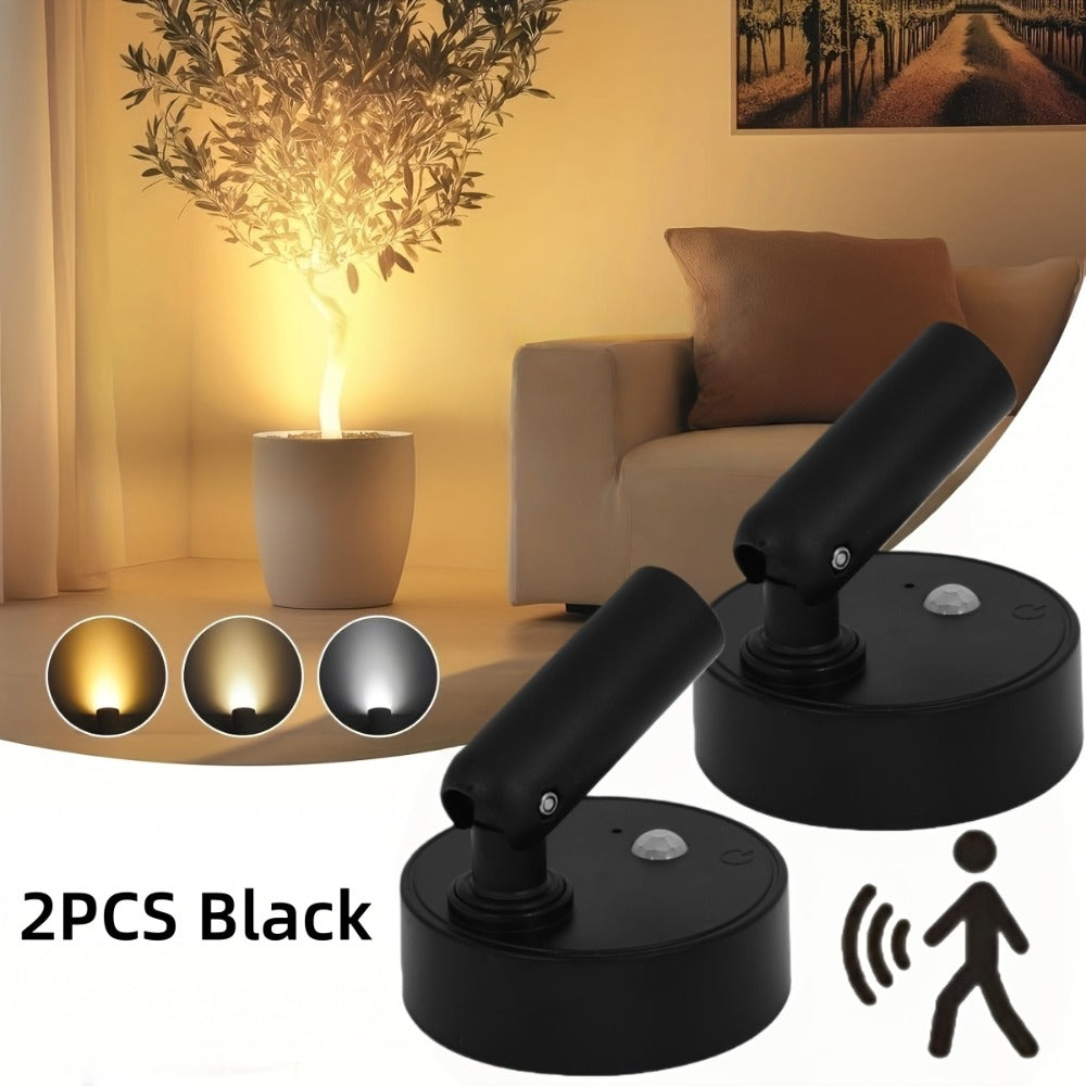 Wireless LED Spotlight Indoor 2 Pack Remote Control 3-Color Adjustable Motion Sensor Magnetic USB Rechargeable Wall Light for Bedroom Corridor Art Display