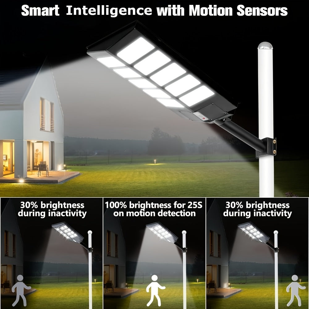 Solar Street Lights Outdoor 800 LED IP54 Waterproof with Motion Sensor ¨C 6500K Dusk to Dawn Flood Light, Remote Control, Adjustable Brightness & Timer for Parking Lot Yard Garage Driveway Rural Area