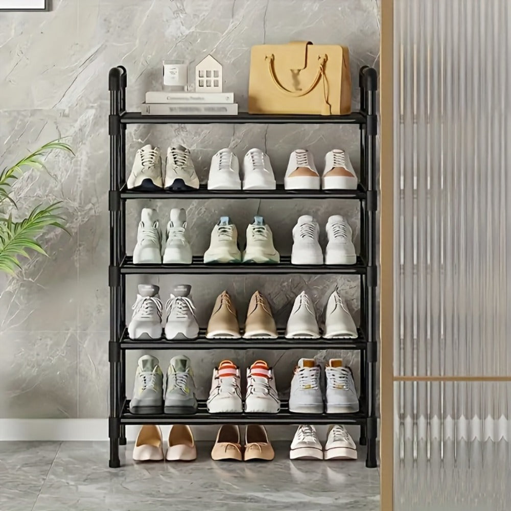 Shoe Rack Multi-Layer Space Saving - 3 to 8 Tier Shoe Storage Stand Organizer for Entryway Bedroom Closet Corridor, Stackable Shoe Shelf for Doorway, Black 23.62 Inch Wide