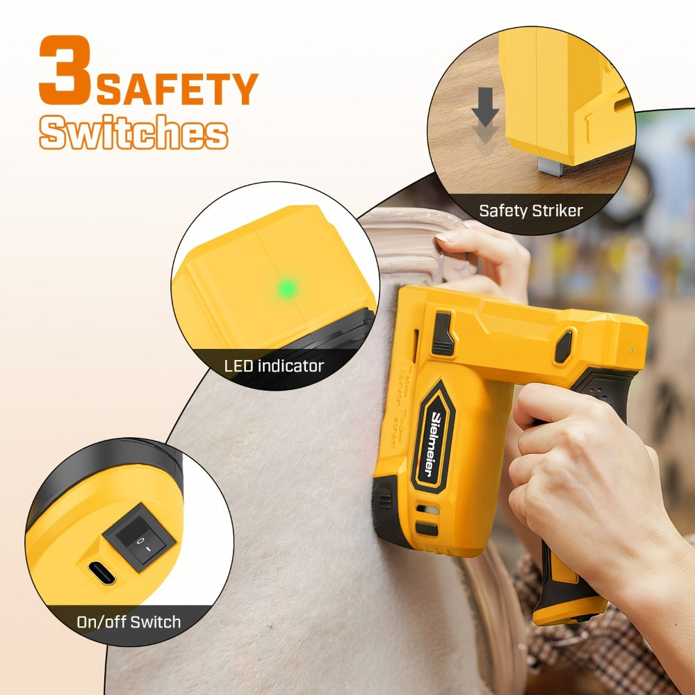 Cordless Stapler Brad Nailer 2-in-1 4V / 20V No Compressor ¨C Lightweight with Battery, Charger & 1600pcs Nails & Staples, for Carpentry, Home Improvement, Upholstery & DIY ¨C Multiple Colors & Upgrade Versions