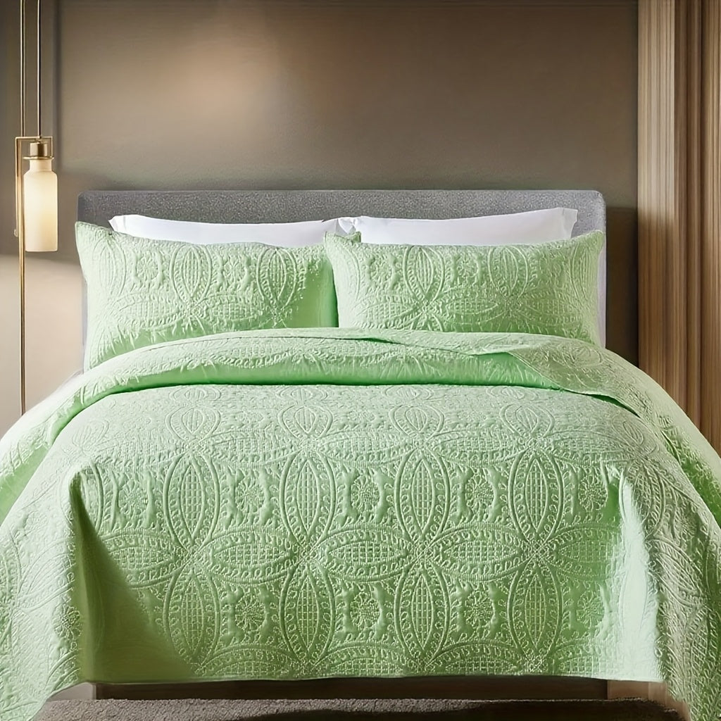 Quilt Set 3 Piece Soft Lightweight Bedding - Thin Bed Quilt with 2 Pillowcases for Bedroom Guest Room, Full Queen King, All Season Comforter Set, 10 Colors