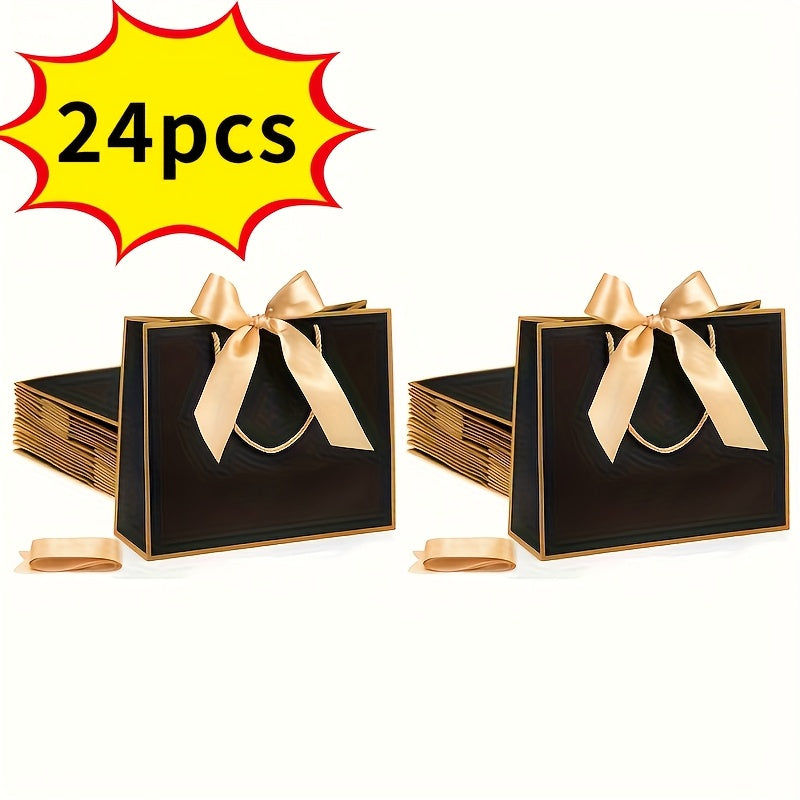 Gift Bags with Handles for Party Favors - Butterfly Ribbon Thank You Bags Wedding Baby Shower Birthday Bridesmaid Housewarming Autumn Celebration Elegant Packaging 12 24 36pcs