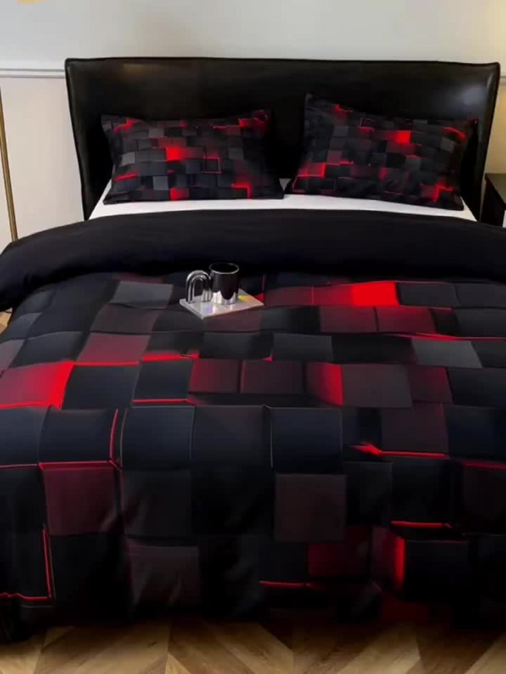 Duvet Cover Set 3 Piece Plaid Digital Print Polyester Bedding All Season Twin Full Queen King Size with Pillowcases Purple Blue Red