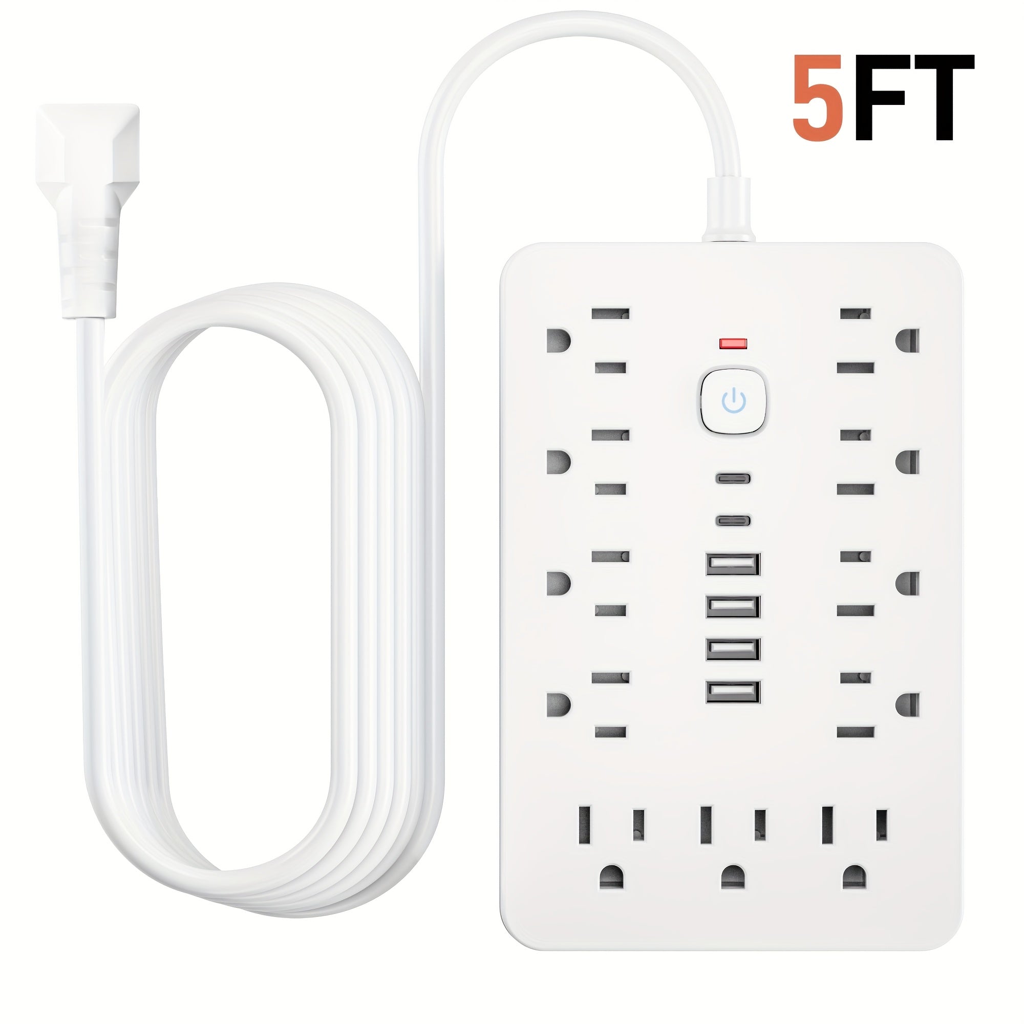 Surge Protector Power Strip 17-in-1 with 11 AC Outlets 4 USB-A 2 USB-C Ports Flat Plug Extension Cord Space-Saving Compact Design for Home Office Kitchen Desk Wall Charging Station