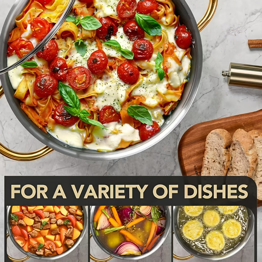 Stainless Steel Non-Stick Cookware Set 1 11 & 13 Piece ¨C Non-Toxic Dishwasher & Oven Safe Kitchen Cooking Set | Frying Boiling Stir-Fry Pots and Pans | Golden Silver Pink Orange Home & Catering