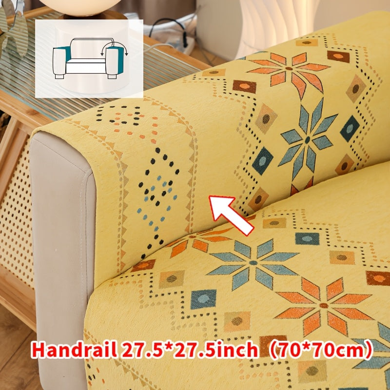 Chenille Sofa Cover Bohemian Style Jacquard Knit Anti-Slip Pet Friendly All Season Sofa Mat Protector - Single 2 3 4 Seater Armrest Backrest Pillow Case Grey White Yellow
