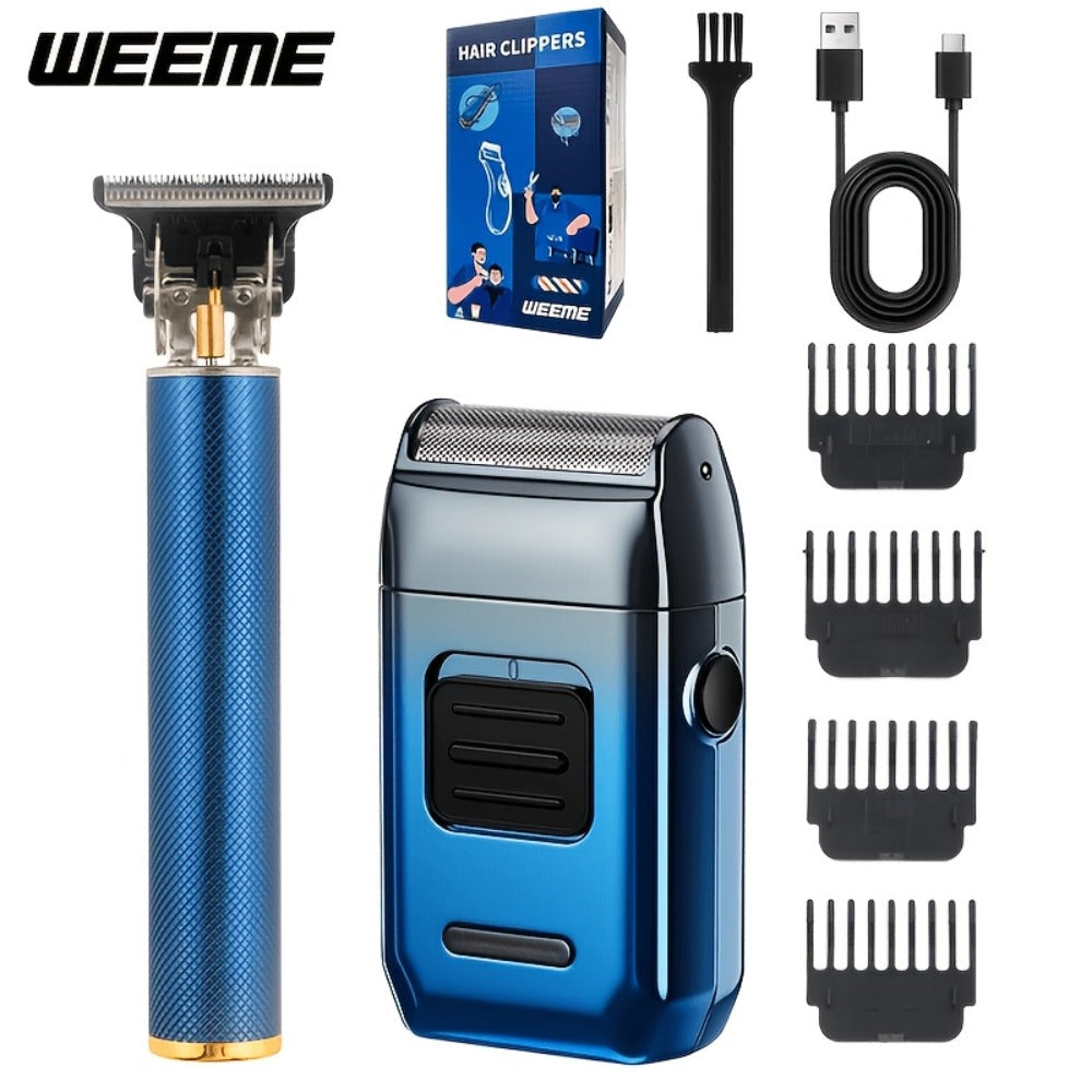 Electric Shaver Grooming Set for Men Hair Clipper Nose Trimmer Razor DIY Barber Kit USB Rechargeable 2 4 Piece Set Gift for Husband Dad Blue Gold White Green
