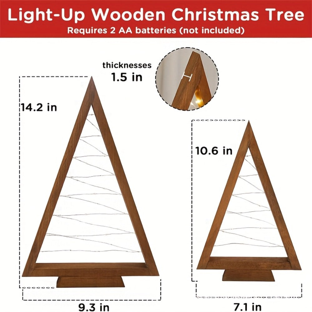 Wooden Light-Up Desktop Christmas Trees USB Powered - Mini Lighted Wood Tree Set for Holiday Decoration, Home & Office Desk, Shelf Display & Room Decor, Reusable Indoor Gift, Set of 2/3/4/5/6