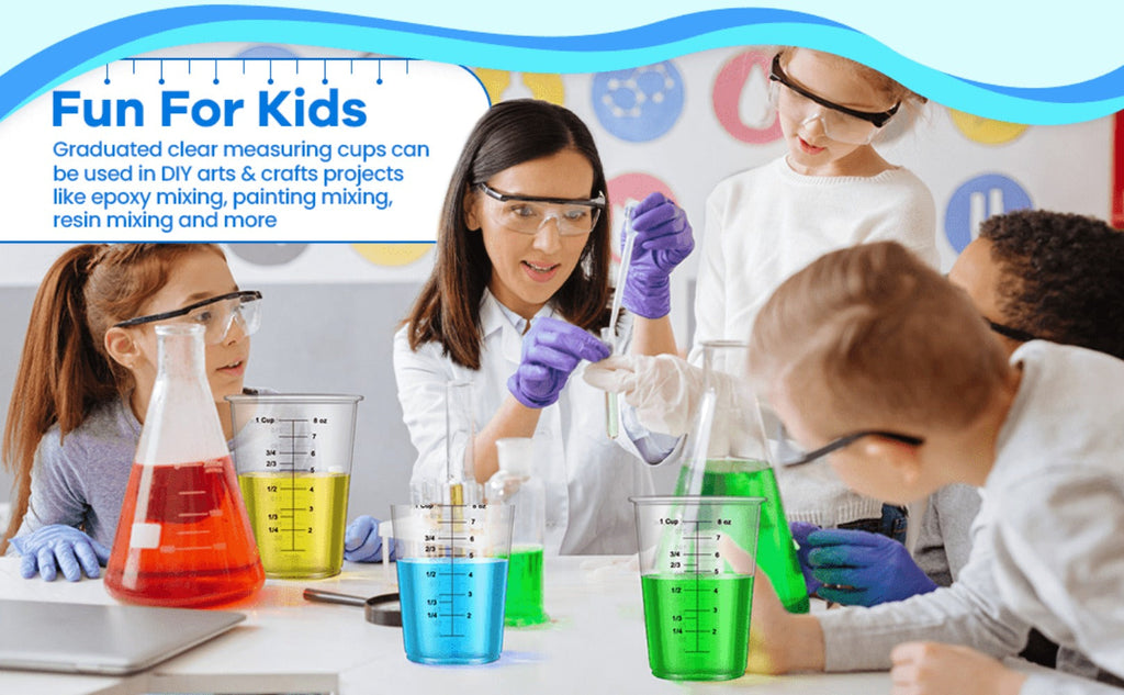 Plastic Measuring Cups with Wooden Sticks 100 Sets Clear Graduated Mixing Cups oz/ml/cc for Resin, Cooking, Baking & Epoxy ¨C Disposable Paint Mixing Cups
