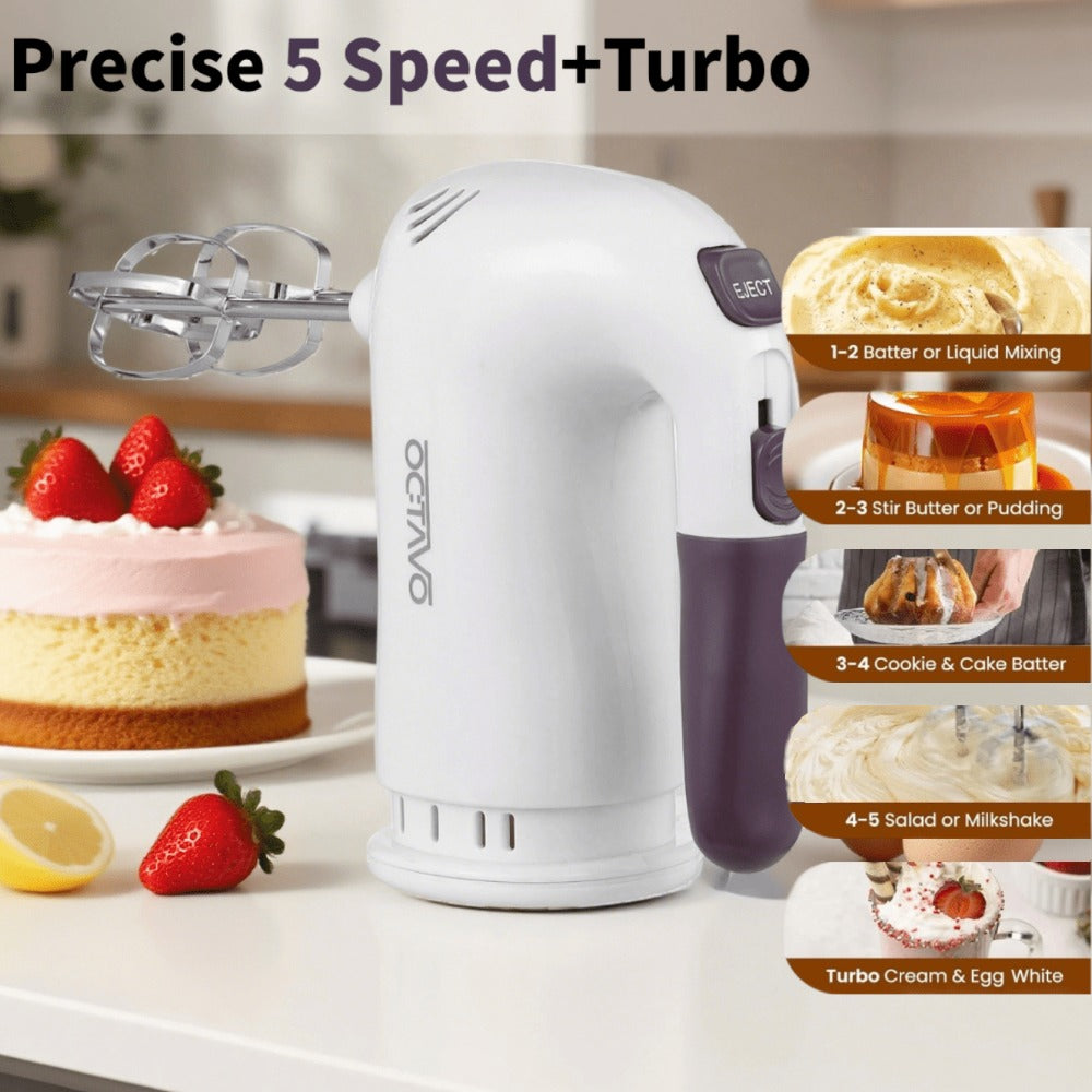 Hand Mixer Electric 400W with Storage Stand & 5-Speed Turbo Boost ¨C 5 Stainless Steel Attachments for Baking Cream Cake Dough Cookie
