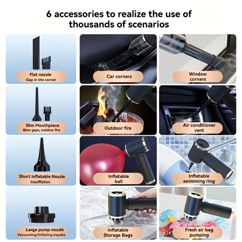 Cordless Handheld Vacuum Cleaner 18000PA Strong Suction - 2-in-1 Air Duster & Vacuum, 120W High Power, Multi-Nozzle Portable Car Vacuum for Car Interior, Home, Pet Hair, Office Desk Cleaning