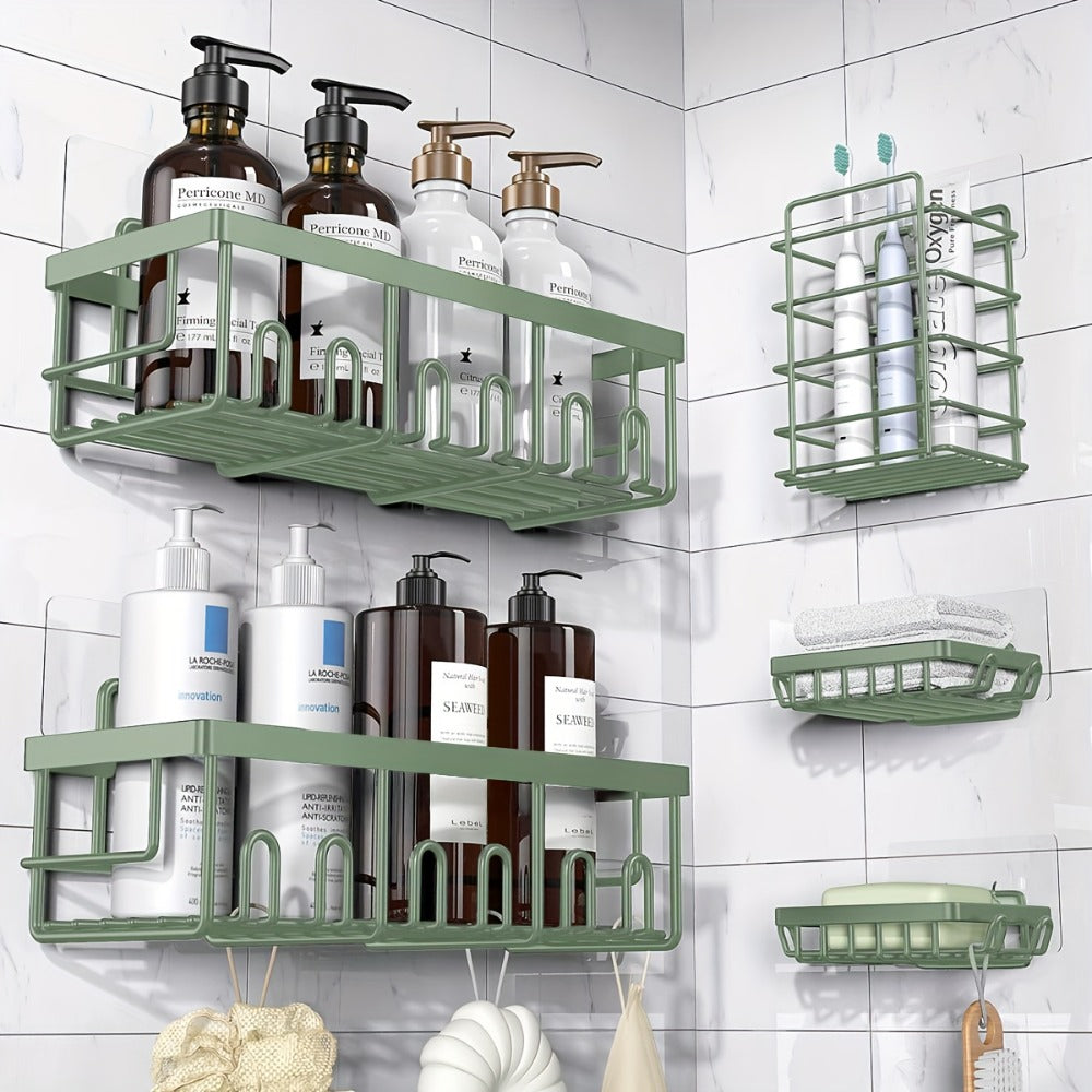 Shower Caddy Organizer 5 Pack Adhesive Rustproof Stainless Steel Shower Shelves with Soap Holder No Drilling Bathroom Storage Rack for Shower Wall Renters Apartment Kitchen Multiple Colors