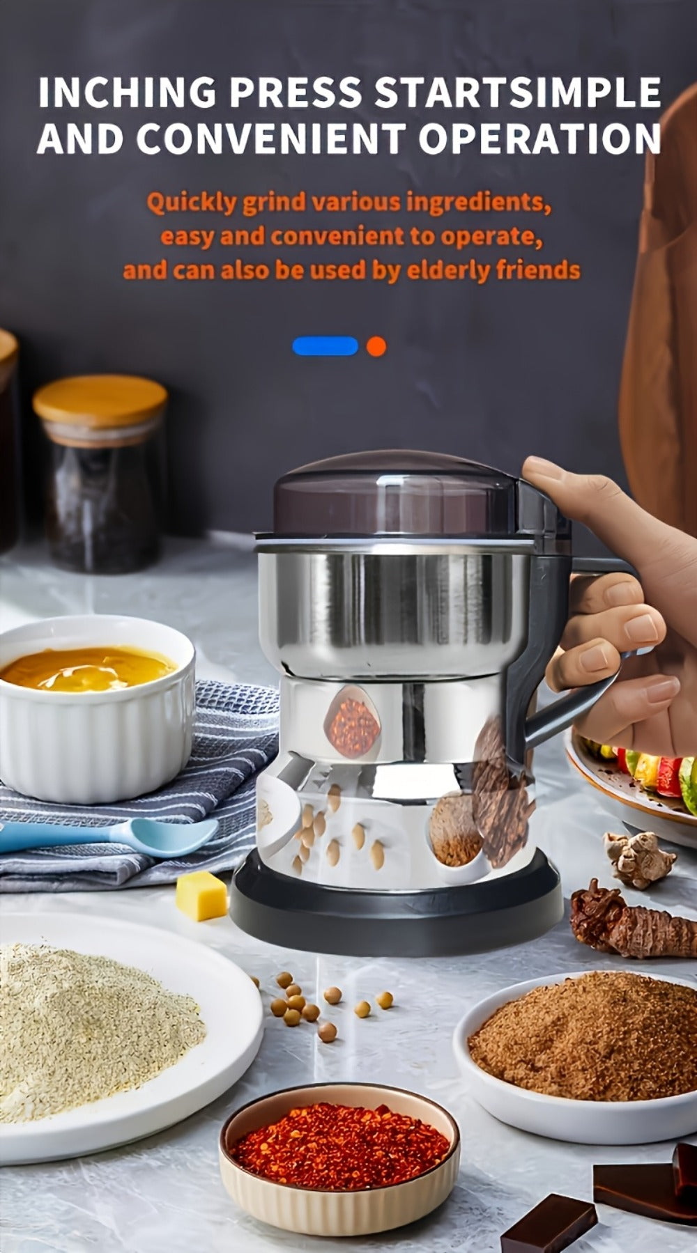 Electric Grain Grinder Mill ¨C High-Speed Spice Coffee Herb Grinding Machine with Powerful Motor, Compact Design for Home Kitchen Use, 1 or 2 Piece Set Available