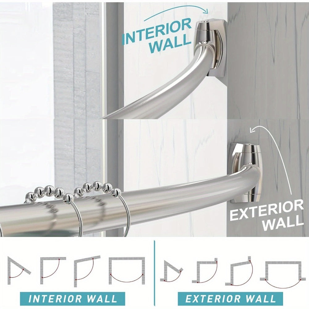 Curved Shower Curtain Rod Adjustable 43-72 Inch - Rustproof Aluminum Tension Mount No Drilling Extra Space Shower Rod for Bathtub Stall | Black Bronze Chrome Brushed Nickel | Bathroom Hardware Upgrade