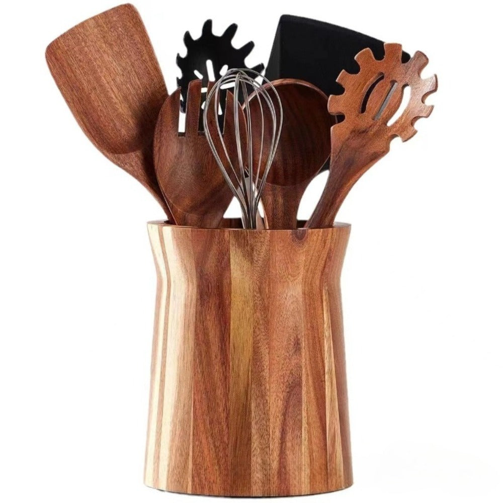Utensil Holder & Chopstick Organizer - Wall-Mounted Wood Cutlery Storage, No Screws or Adhesive, Space-Saving Kitchen Cabinet Shelf for Spoons, Knives & Asian Chopsticks