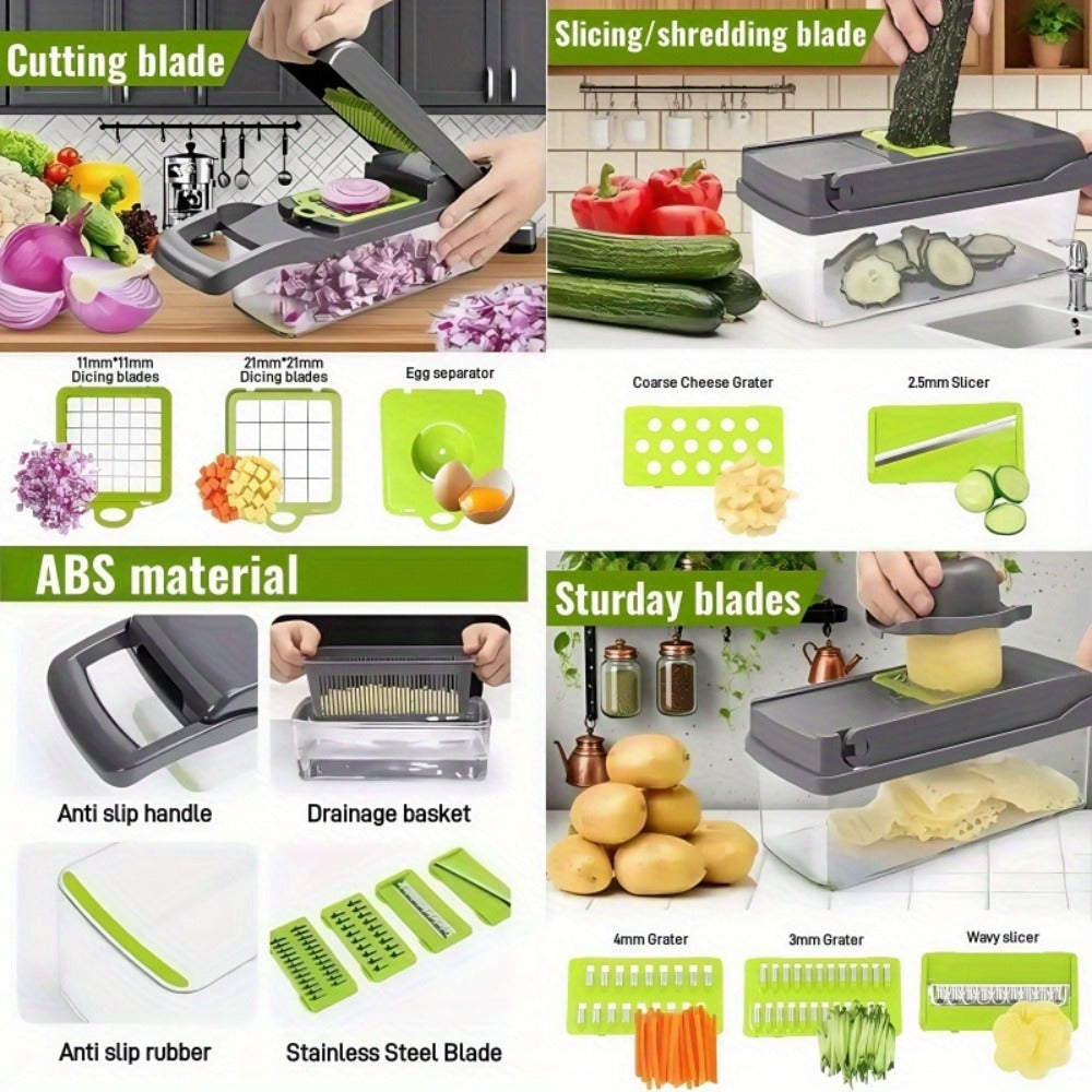 Vegetable Chopper 18-in-1 Upgraded Mandoline Slicer - Professional Onion Chopper Food Dicer Cutter with Container, Adjustable Multifunctional Vegetable Slicer for Kitchen, Gray