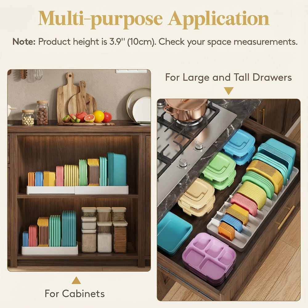Adjustable Cabinet Lid Organizer ¨C Extra Large 13-24¡± Food Storage Container Lid Divider with 8 Inserts & 21 Compartments, BPA-Free Plastic Lid Holder for Kitchen Cabinet & Pantry Organization