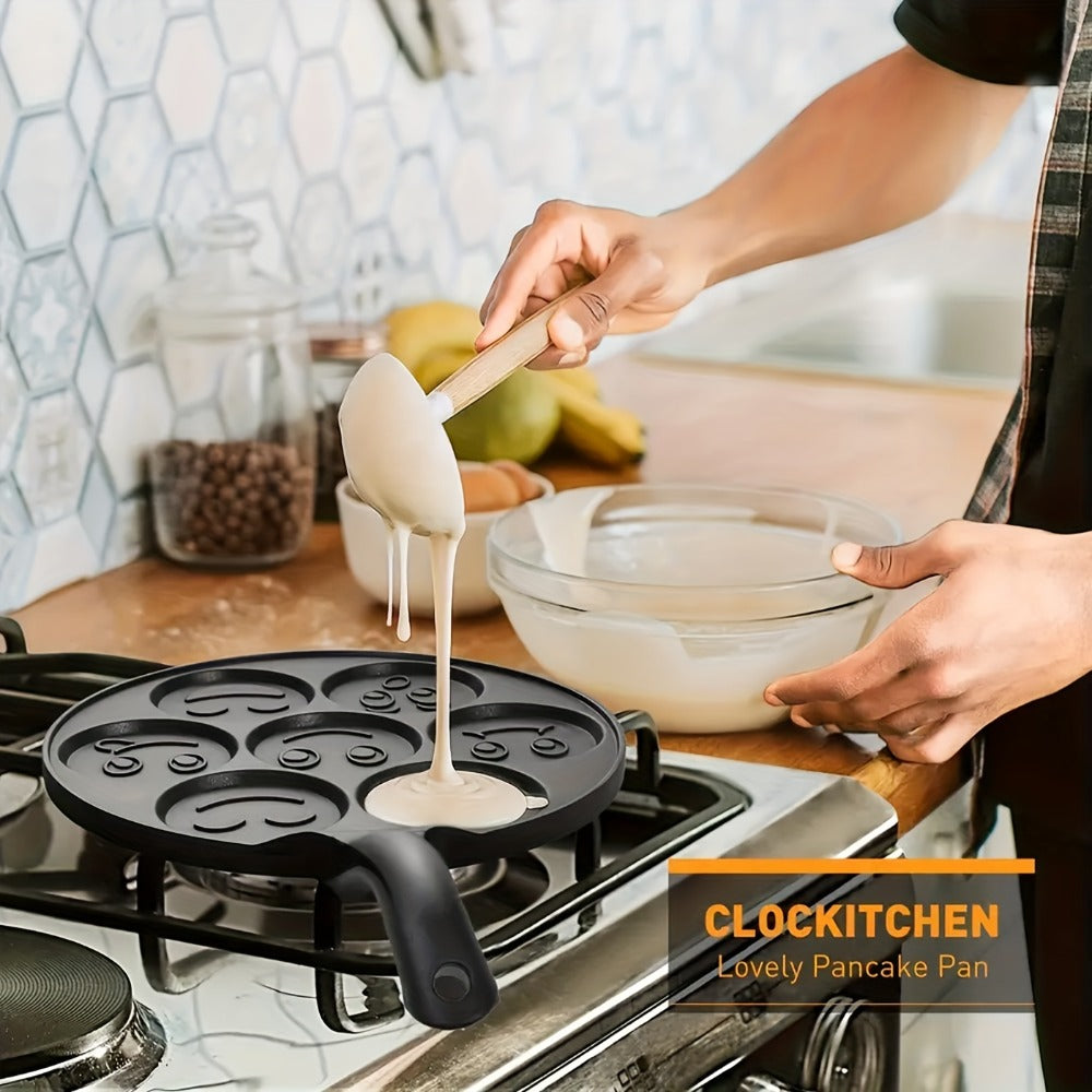 Non-Stick Pancake Pan 7-Hole Smiley Face ¨C Fun Breakfast Egg & Bacon Frying Tray for Kids & Family, Easy to Clean, Mini Pancake Maker Baking Pan Kitchen Cooking Tool