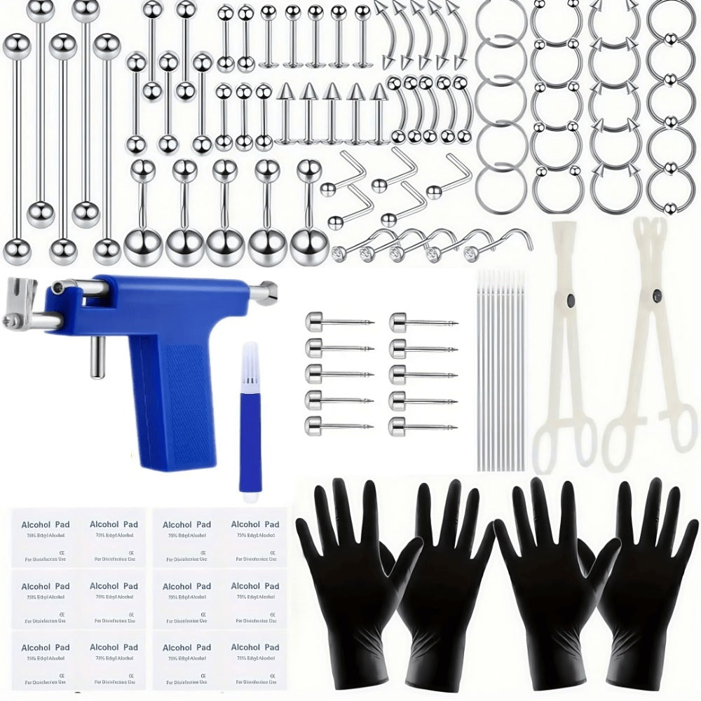 Ear Piercing Kit 124PCS Professional Body Piercing Set with Piercing Gun, 14G 16G Stainless Steel Jewelry for Ears Nose Septum Lips Belly Button Tongue ¨C Complete Starter Kit