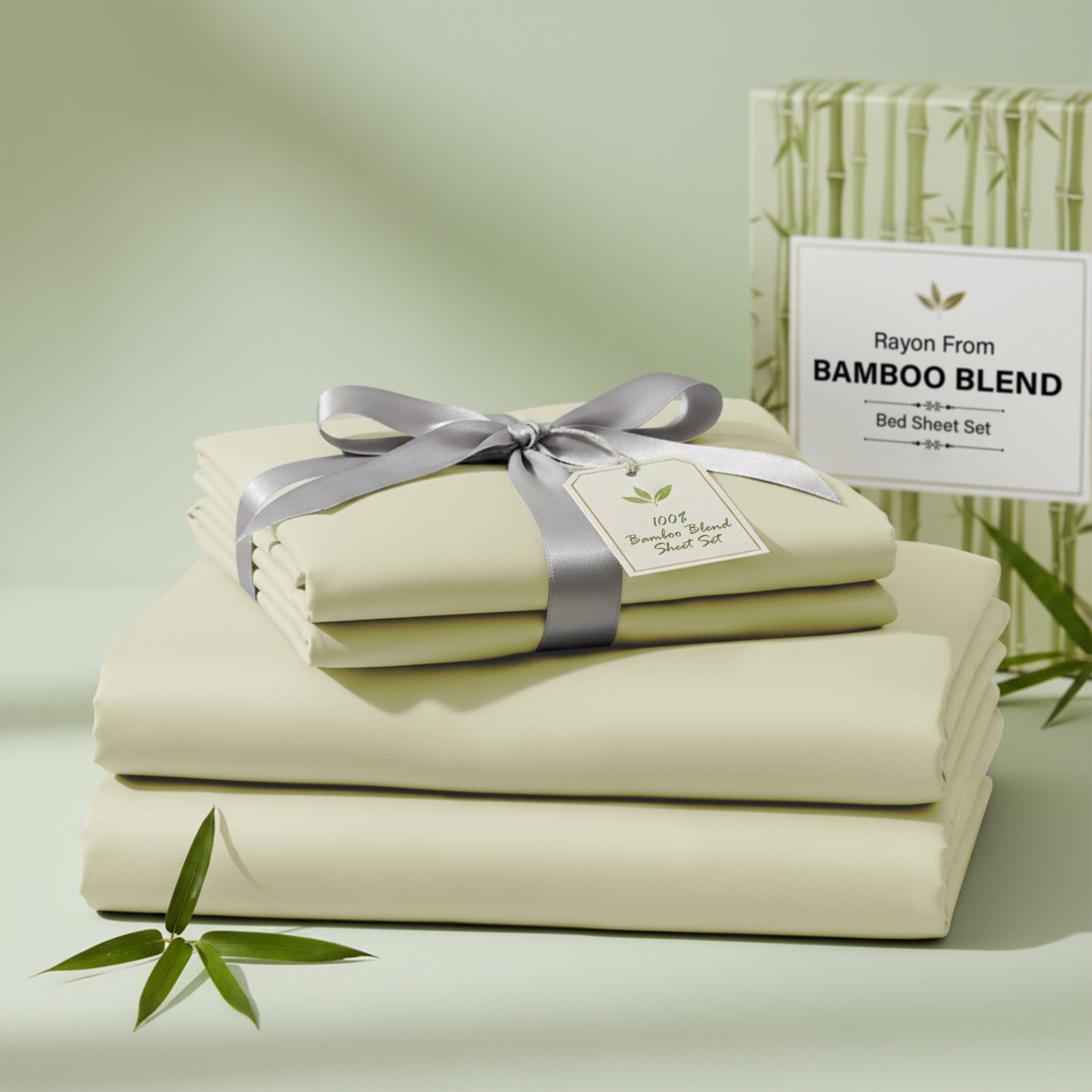 Bamboo Blend Bed Sheet Set 4 Piece 30% Bamboo Viscose 70% Polyester Cooling Deep Pocket 16 Inch Wrinkle-Resistant Moisture-Wicking Twin Full Queen King Cal King