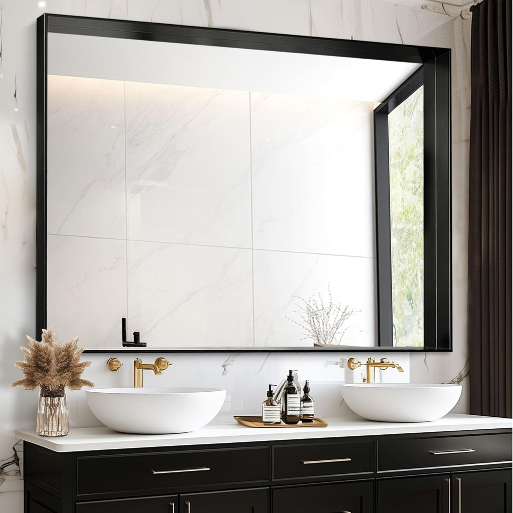 Bathroom Vanity Mirror Wall Mounted Metal Frame Rectangle ¨C Anti-Rust Farmhouse Mirror in Matte Black, Gold & Silver, Multiple Sizes, Horizontal or Vertical Hang