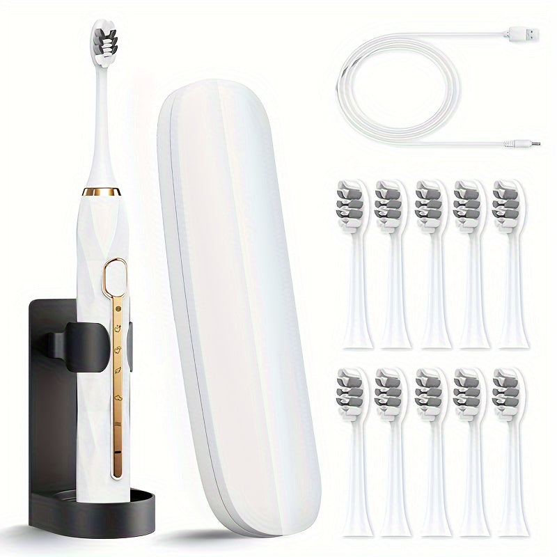 Sonic Electric Toothbrush IPX8 Waterproof USB Rechargeable with 10 Replacement Heads, Intelligent Timer, Travel Case & Charging Base ¨C 5 Colors for Men & Women