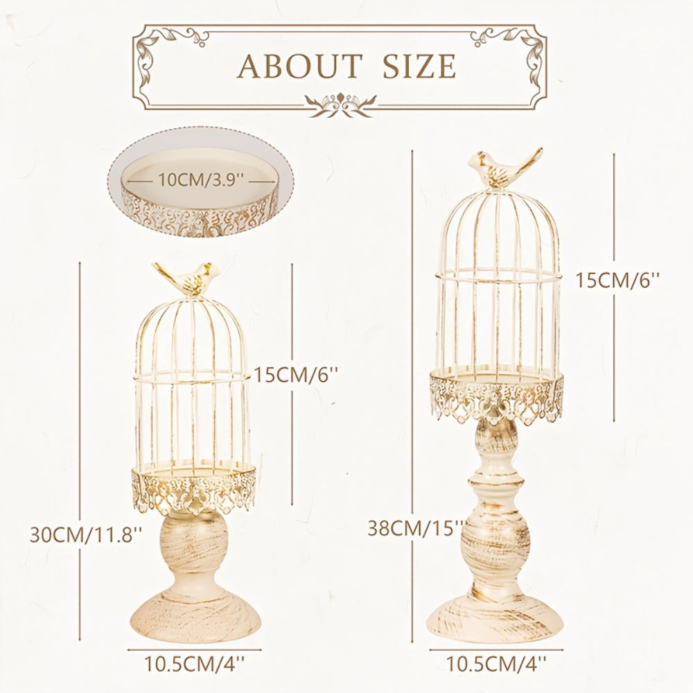 Birdcage Candle Holders Set of 2, Vintage Metal Candlestick Holders with Polished Finish ¡ª Wedding Table Centerpieces, Home Decor & Christmas Decoration | Black & White