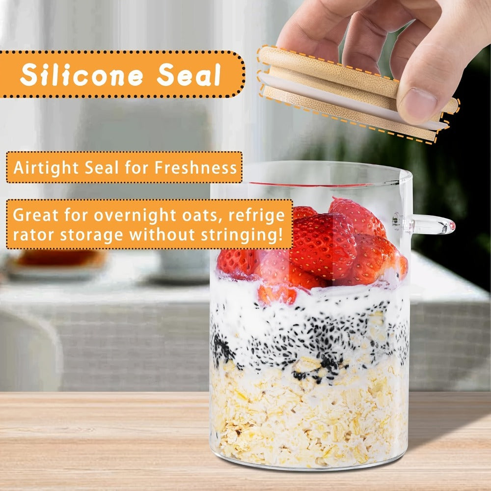 Overnight Oats Jars with Bamboo Lids & Spoons, 500ml Glass Meal Prep Containers ¡ª Dessert Bowl Set for Chia Pudding, Salad, Cereal, Yogurt & Sourdough Starter | 4 or 6 Pack