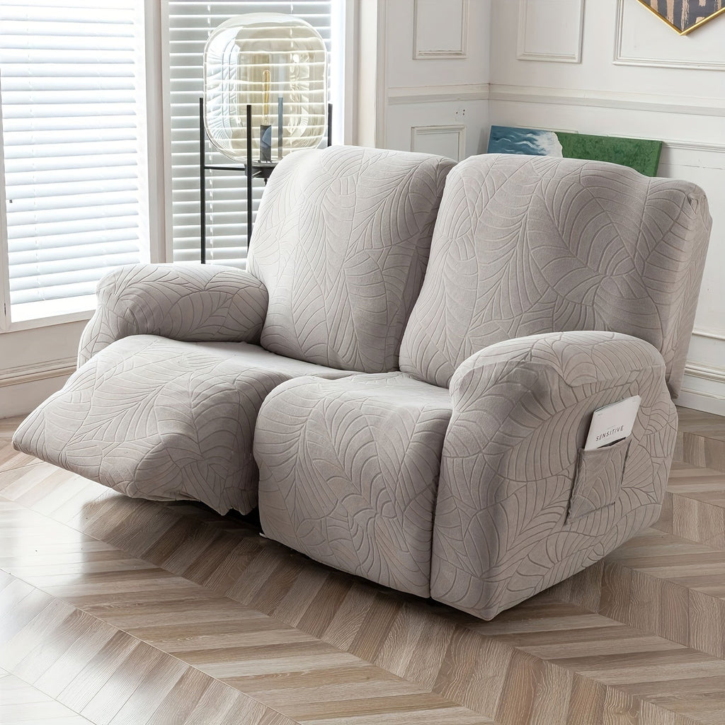 Jacquard Stretch Sofa Recliner Cover Big Leaves - High Stretch Soft Washable Slipcover for 1 2 3 Seat Loveseat with Console Furniture Protector Home Decor, 6 Colors