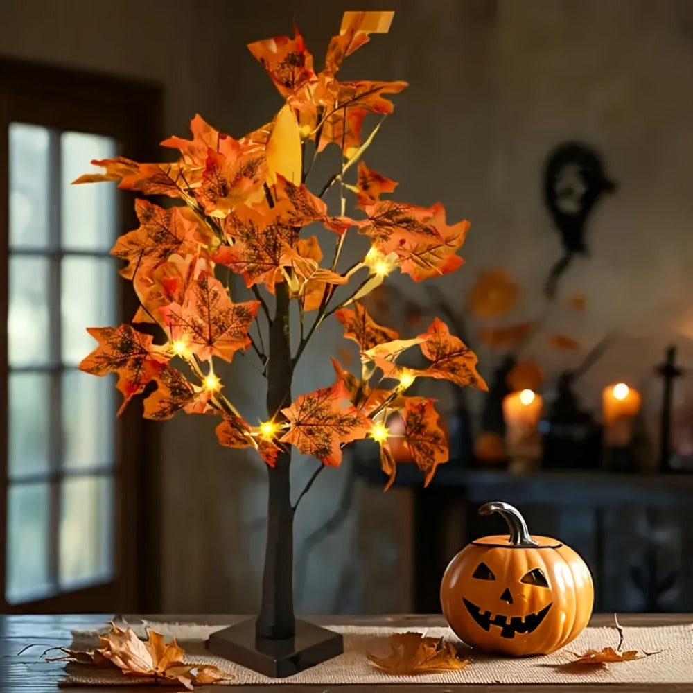 LED Maple Leaf Tree Table Lamp 2 Pack - 21 Inch Battery Powered Artificial Tree Light for Home Room Balcony Thanksgiving Christmas Fall Autumn Decor Indoor Festival Decoration