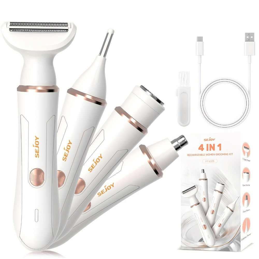 Women's Electric Bikini Trimmer Body Shaver Cordless Painless Razor Replaceable Heads Facial Hair Eyebrow Nose Ear Hair Removal Sensitive Skin