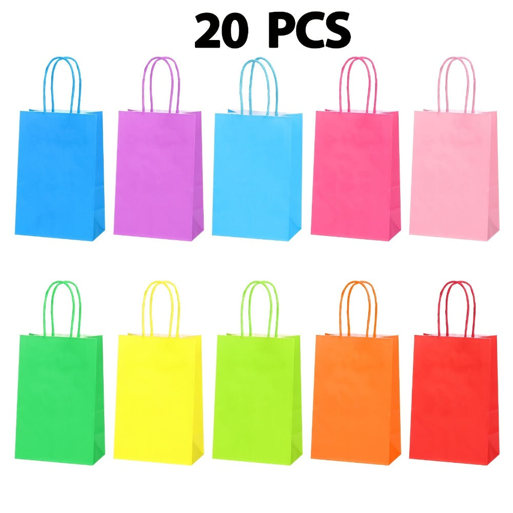 Paper Gift Bags with Handles Bulk 20/40/100pcs ¨C Rainbow Colorful Kraft Party Favor Bags for Kids Birthday, Baby Shower, Wedding, Graduation, School Events & Retail Packaging, 10 Bright Colors