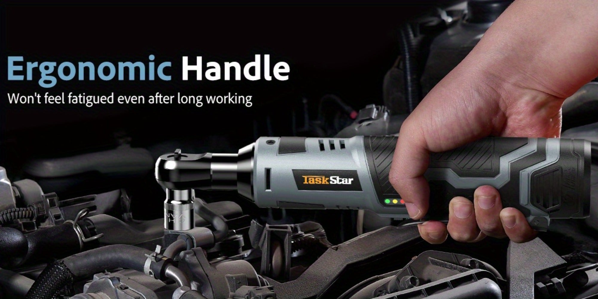 Electric Ratchet Wrench Set 3/8 Inch with 400Nm Impact Wrench - Variable Speed Trigger Batteries Fast Charger 1/4 Inch Adapter Cordless Power Tool Kit | Automotive Home Repair DIY