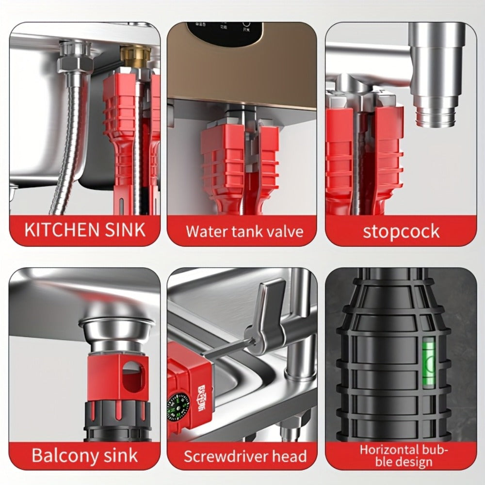 Sink Wrench Kit 18-in-1 Plumbing Tool Set - Universal Faucet Basin Wrench for Tight Spaces, Non-Slip Ergonomic Handle, Pipeline Maintenance Tool for Kitchen, Bathroom & Emergency Plumbing Repairs