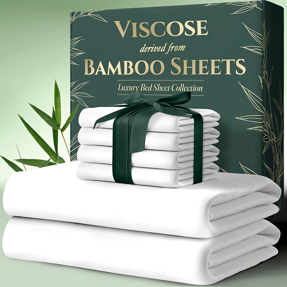 Cooling Bamboo Bed Sheet Set 6pcs Ultra Soft Deep Pocket 17 Inch Double Stitching Breathable Sheets for Hot Sleepers Twin Full Queen King