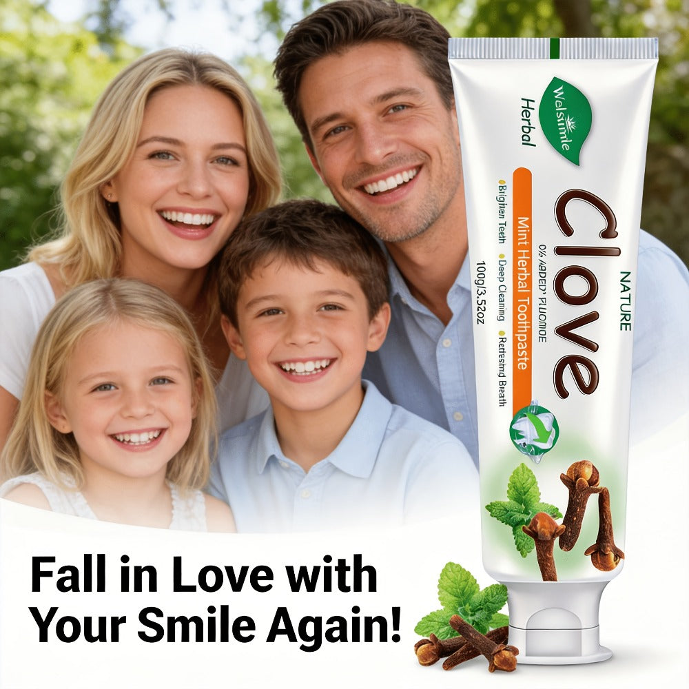 Herbal Toothpaste with Clove & Mint ¨C Fluoride Free Deep Cleaning Whitening Toothpaste for Sensitive Gums, Natural Breath Freshener with Herbal Extracts, Daily & Travel Oral Care for Adults & Kids