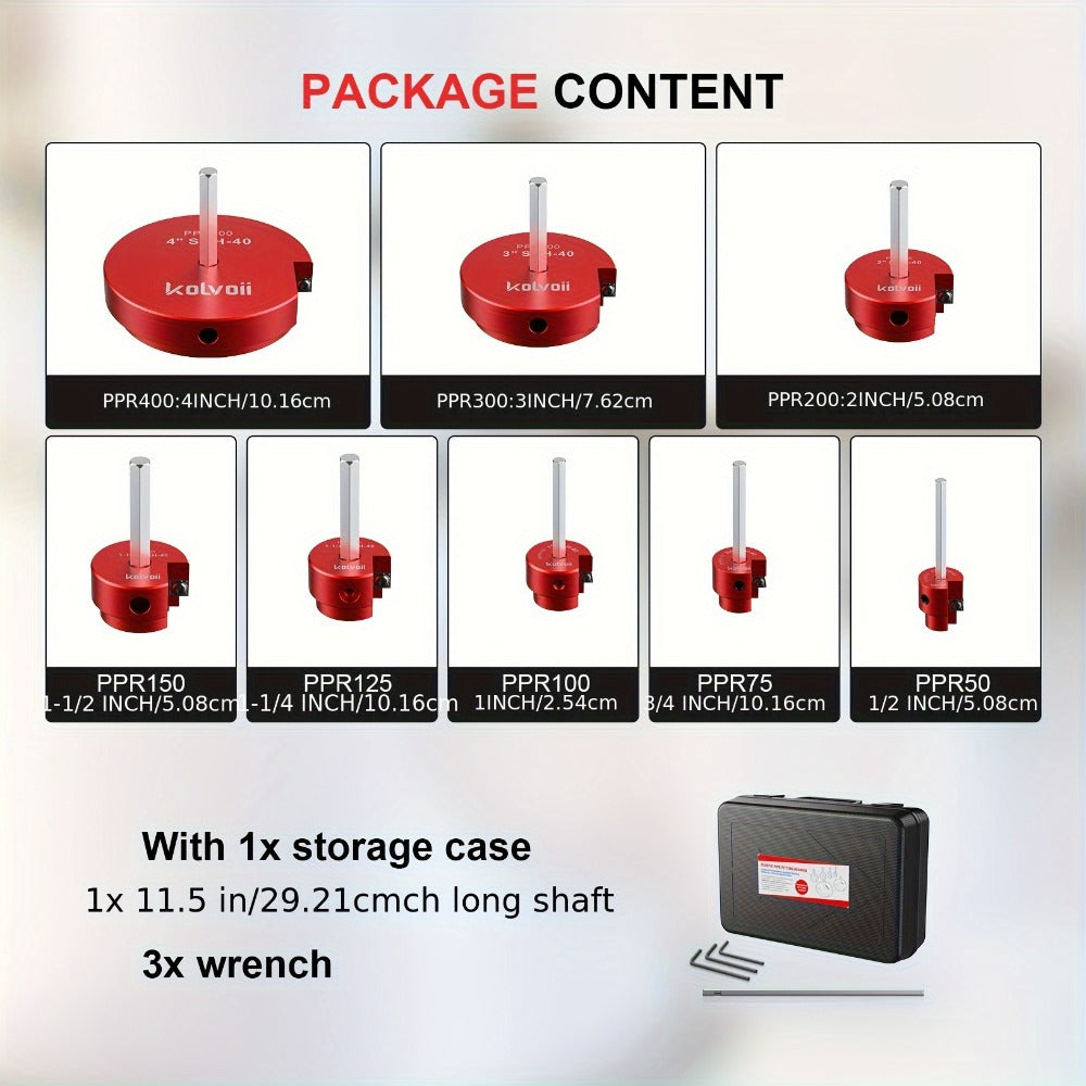 PVC Pipe Reamer Kit 8pcs - Fitting Saver for SCH 40 Plastic Pipe, Aluminum Alloy Body with 11.5¡± Hex Shaft, 8 Sizes 1/2¡± to 4¡±, for PVC PP PE ABS Pipes, Drill Compatible, Red