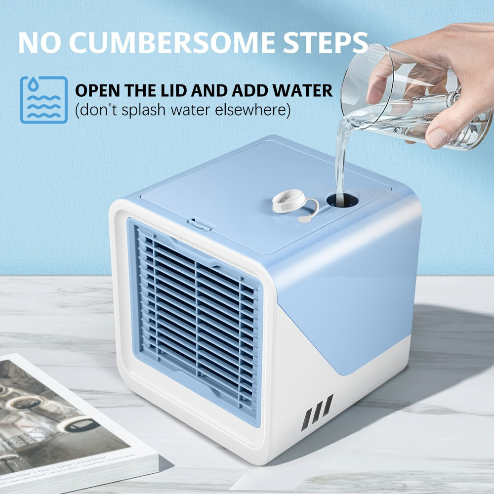 Portable Air Cooler 3-in-1 Mini Personal Air Conditioner Humidifier Fan with Atmosphere Light USB Powered Desktop Evaporative Cooler for Home Office Bedroom Travel Blue Black Green