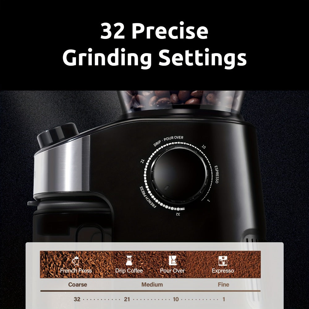 Burr Coffee Grinder Electric Automatic | 25 Precise Grind Settings | 40-Second Digital Timer | Adjustable Burr Mill | Consistent Grind for Espresso Drip French Press | Black Coffee Grinder