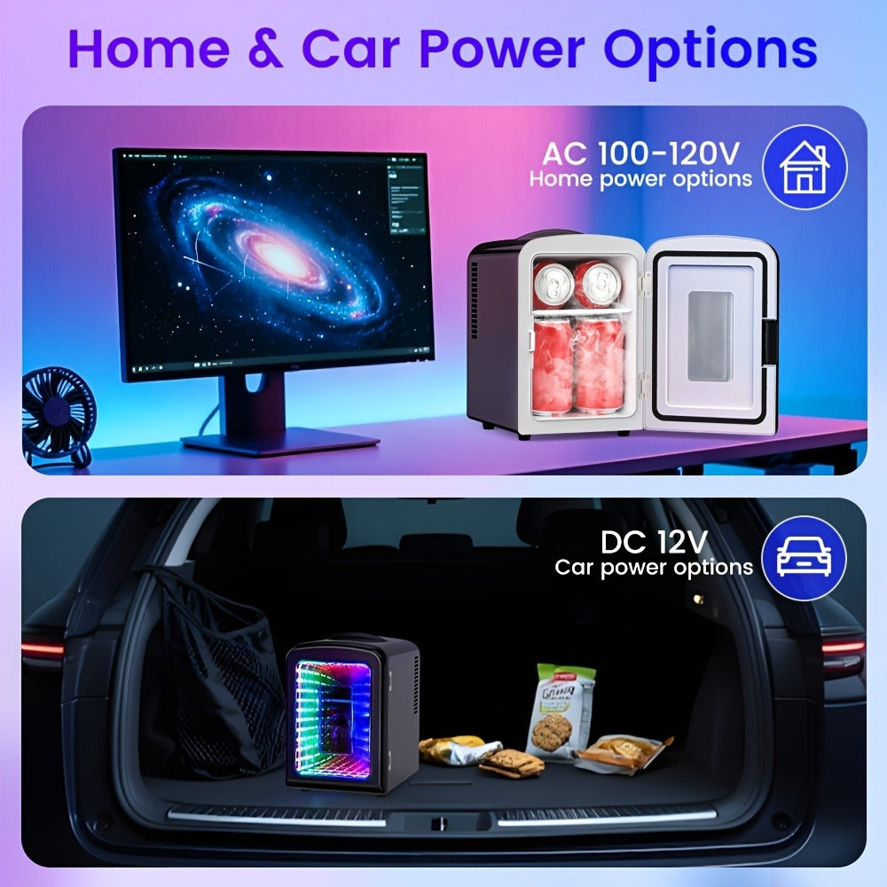 Skincare Mini Fridge 4 Liter - Beauty Refrigerator with Mirrored Door & LED Light, Portable Cosmetic Cooler for Skincare, Serums, Face Masks & Makeup, Personal Mini Fridge for Bedroom & Vanity